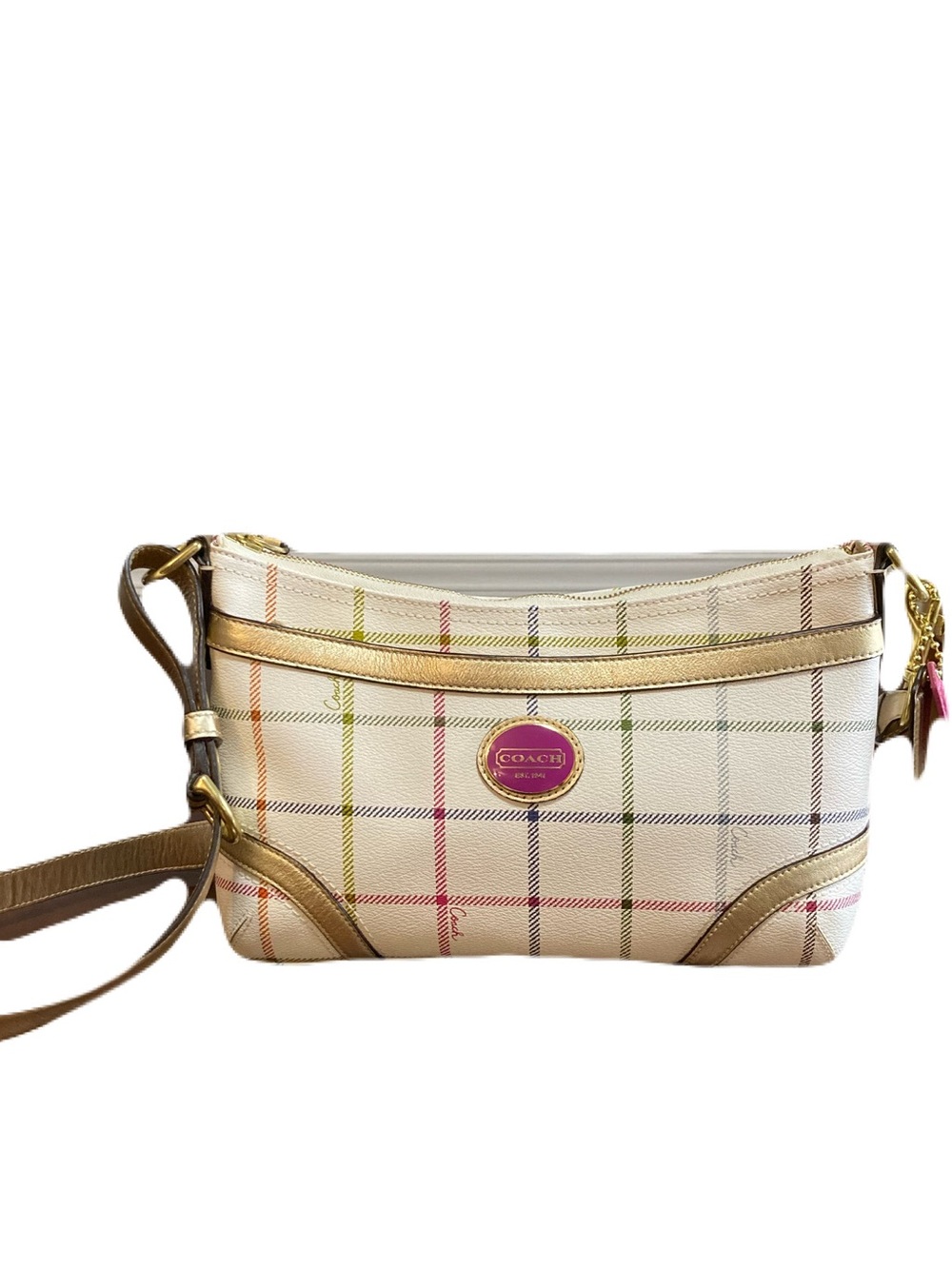Coach Peyton Tattersall Plaid Shoulder Bag Heritage Collection Style 19173 EUC - Picture 1 of 15